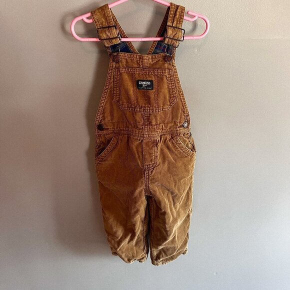 Osh Kosh Corduroy Flannel Lined Overalls Sz 2T Brown - Picture 1 of 7